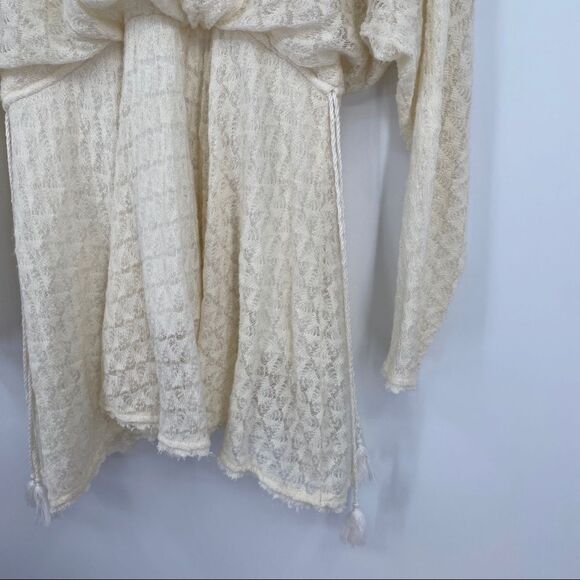 FREE PEOPLE Snug Bug Knit Lace Tassel Wrap Drape Mini Dress In Ivory - Picture 11 of 15